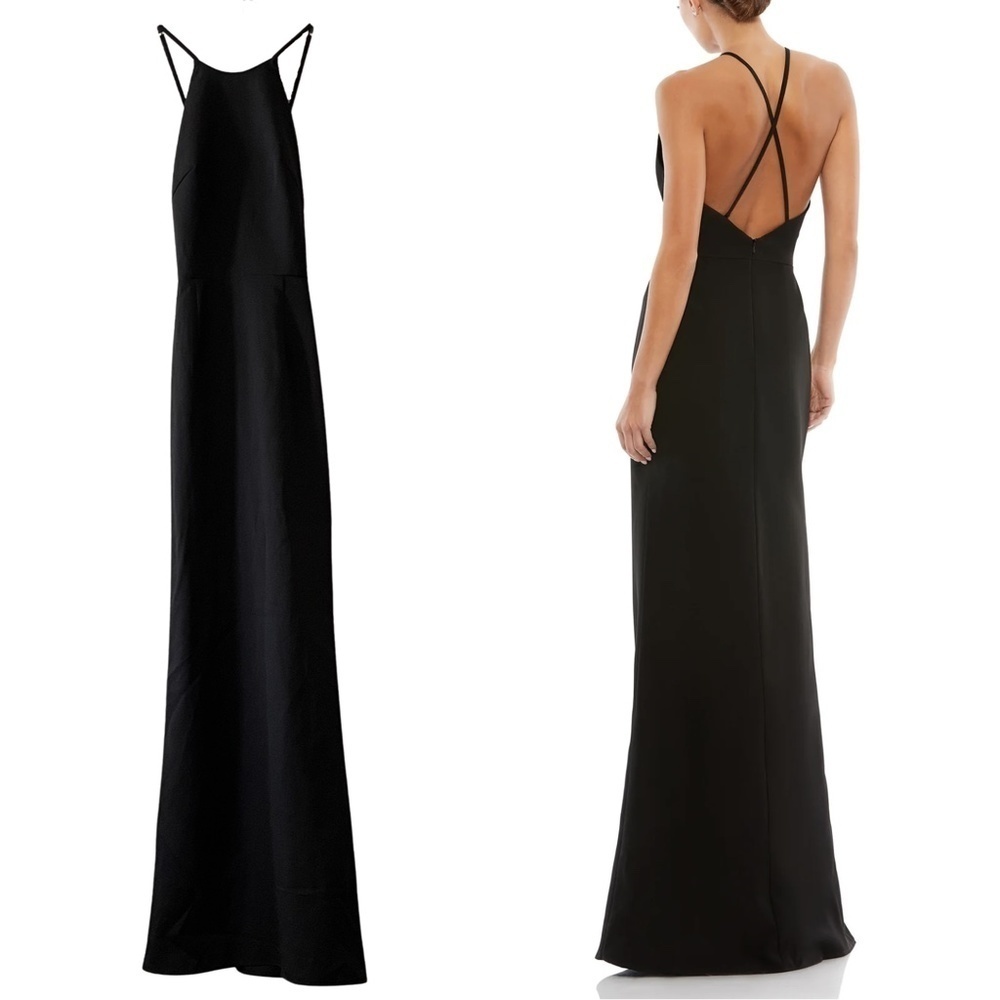 NEW Ieena for Mac Duggal Halter Criss Cross Back Column Gown in Black Sz. 6